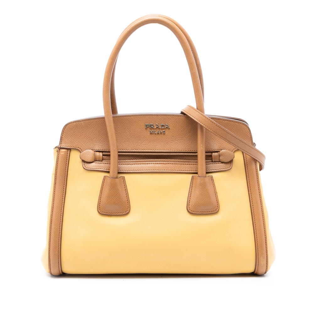 Pre-Loved Prada Bicolor Saffiano Cuir Trimmed Leather Satchel - Picture 1 of 8